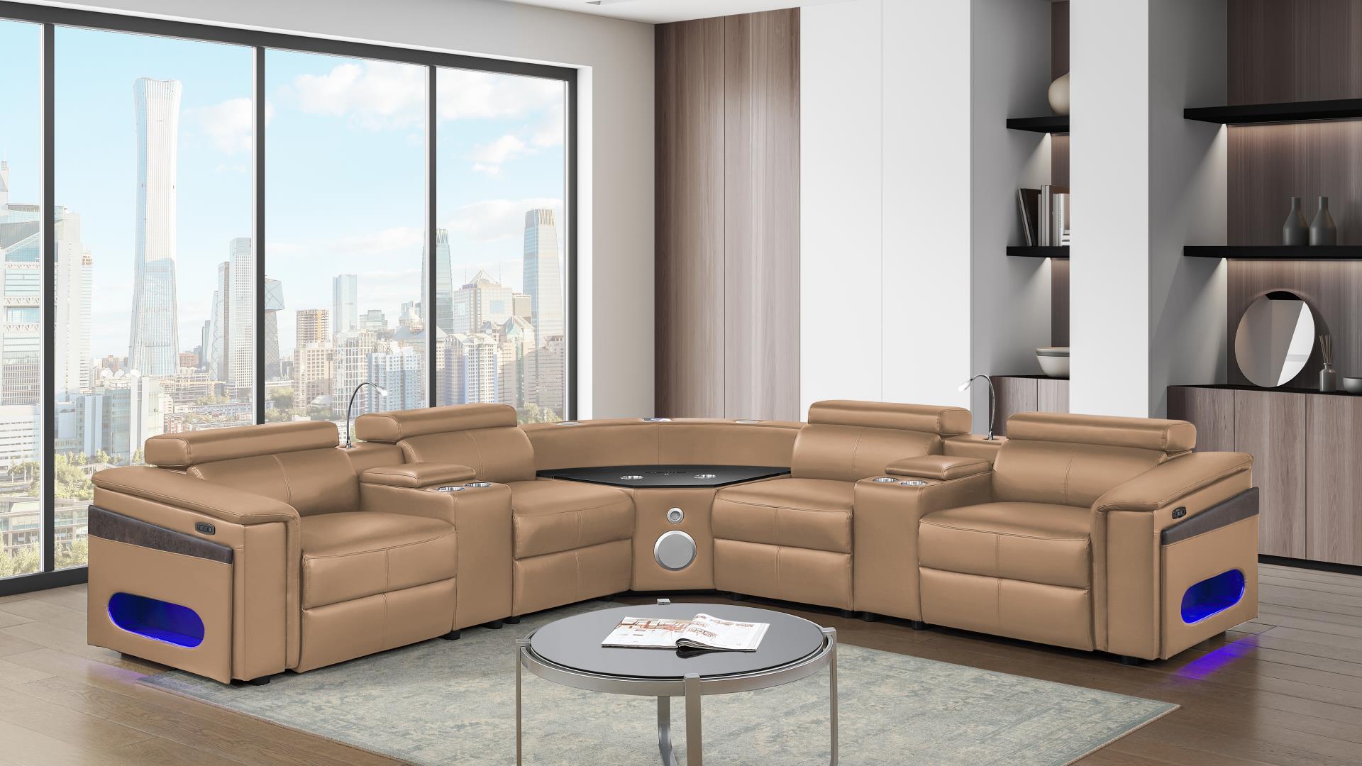 Nova Sectional with 1 Console (Reading Light) - Caramel